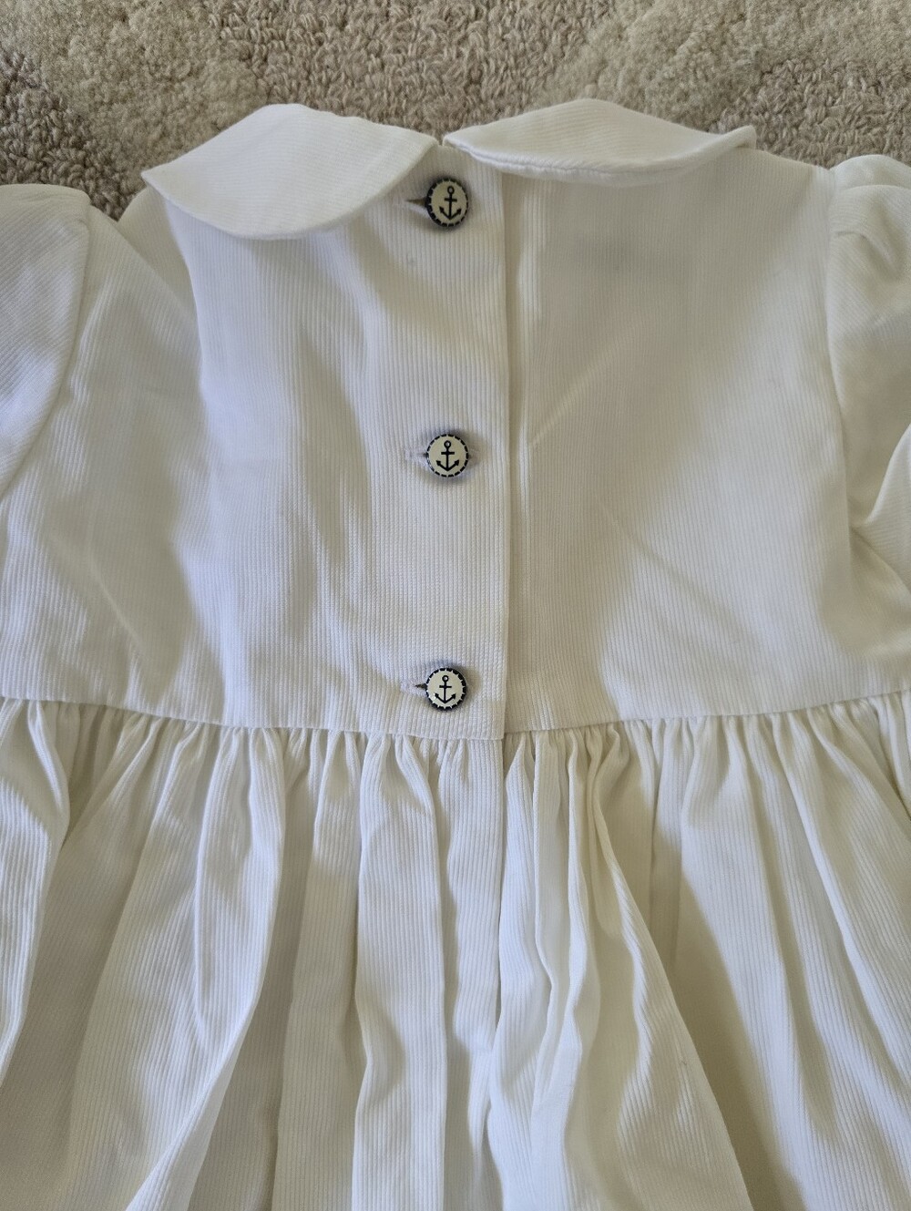 Ralph Lauren White Smocked Baby Dress with Navy Anchor Embroidery - Picture 7 of 8